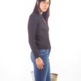 Chompa acanalada con cuello Negro