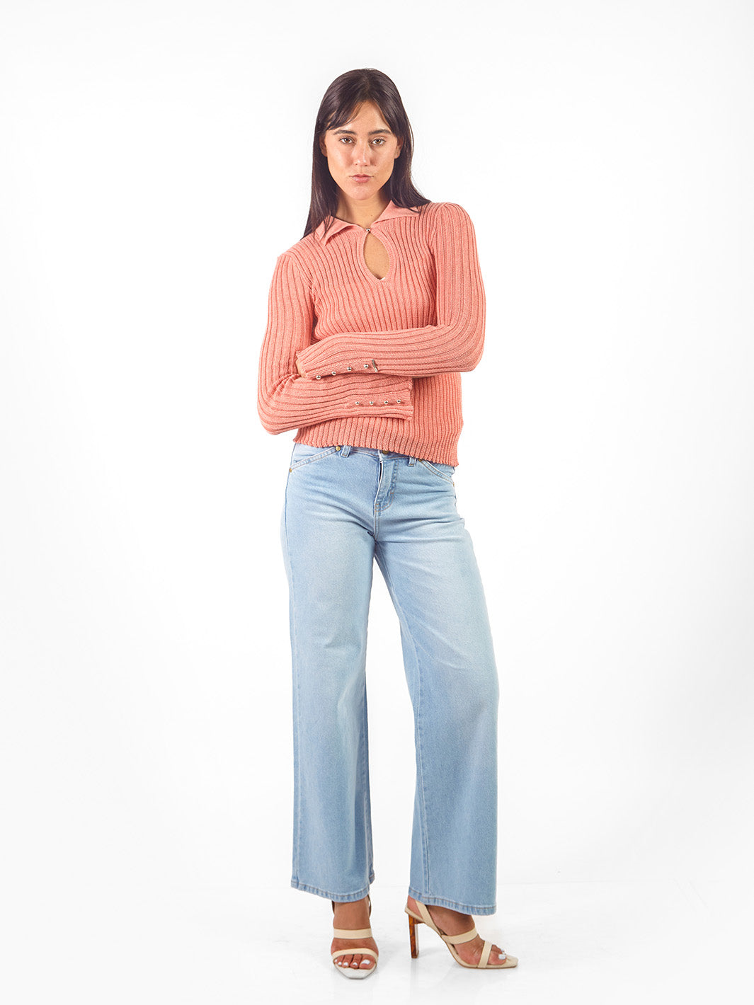 Chompa acanalada con cuello