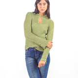 Chompa acanalada con cuello Verde
