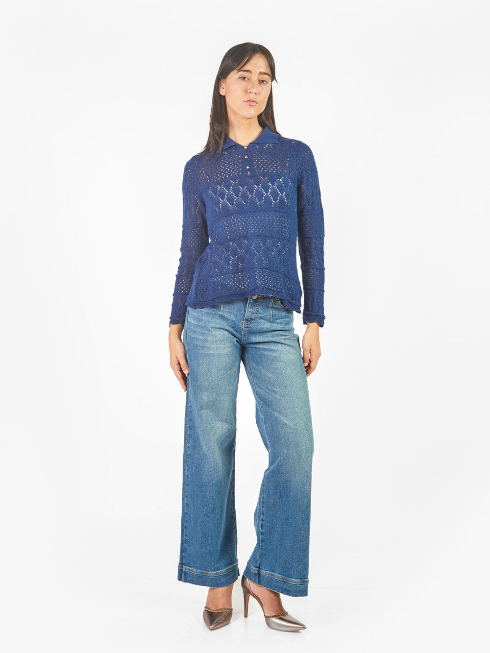 Chompa acanalada manga larga con cuello Johnny