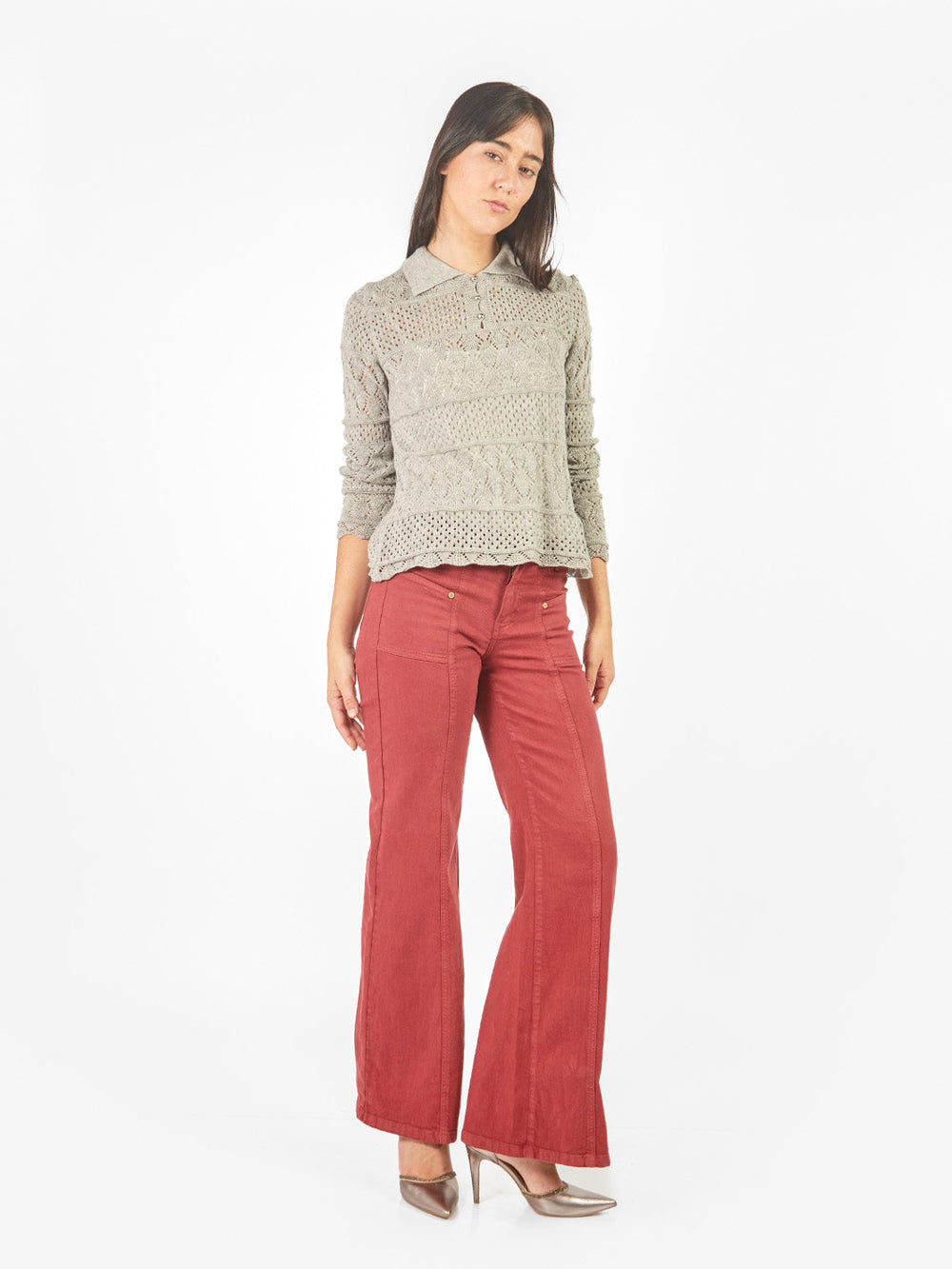 Chompa acanalada manga larga con cuello Johnny