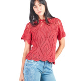 Chompa manga corta calada de escote ojal Rojo