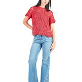 Chompa manga corta calada de escote ojal Rojo