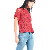 Chompa manga corta calada de escote ojal Rojo