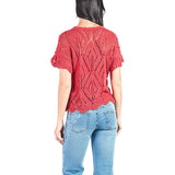 Chompa manga corta calada de escote ojal Rojo