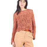 Chompa manga larga calada de escote ojal Naranja