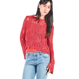 Chompa manga larga calada de escote ojal Rojo