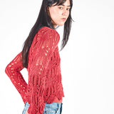 Chompa manga larga calada de escote ojal Rojo