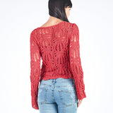 Chompa manga larga calada de escote ojal Rojo