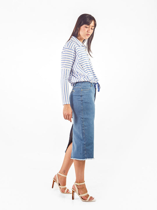 Falda jean midi de estilo recto