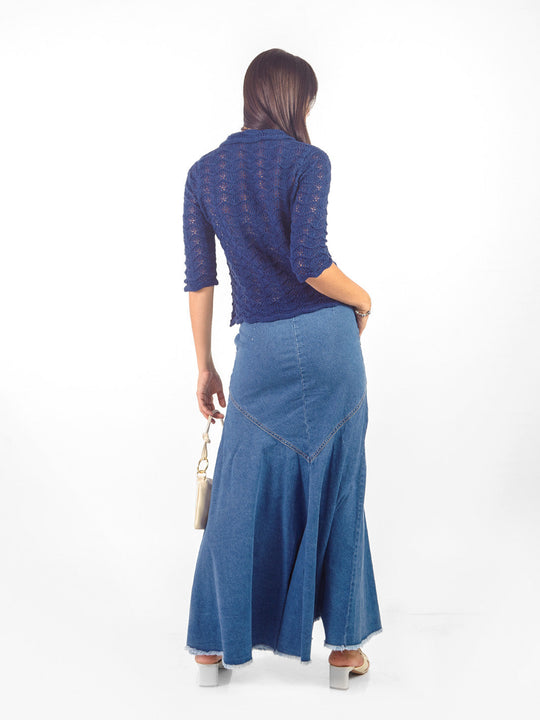 Falda maxi semi-acampanada botones de denim