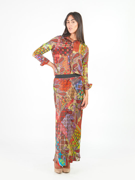 Falda maxi recta estampado paisley