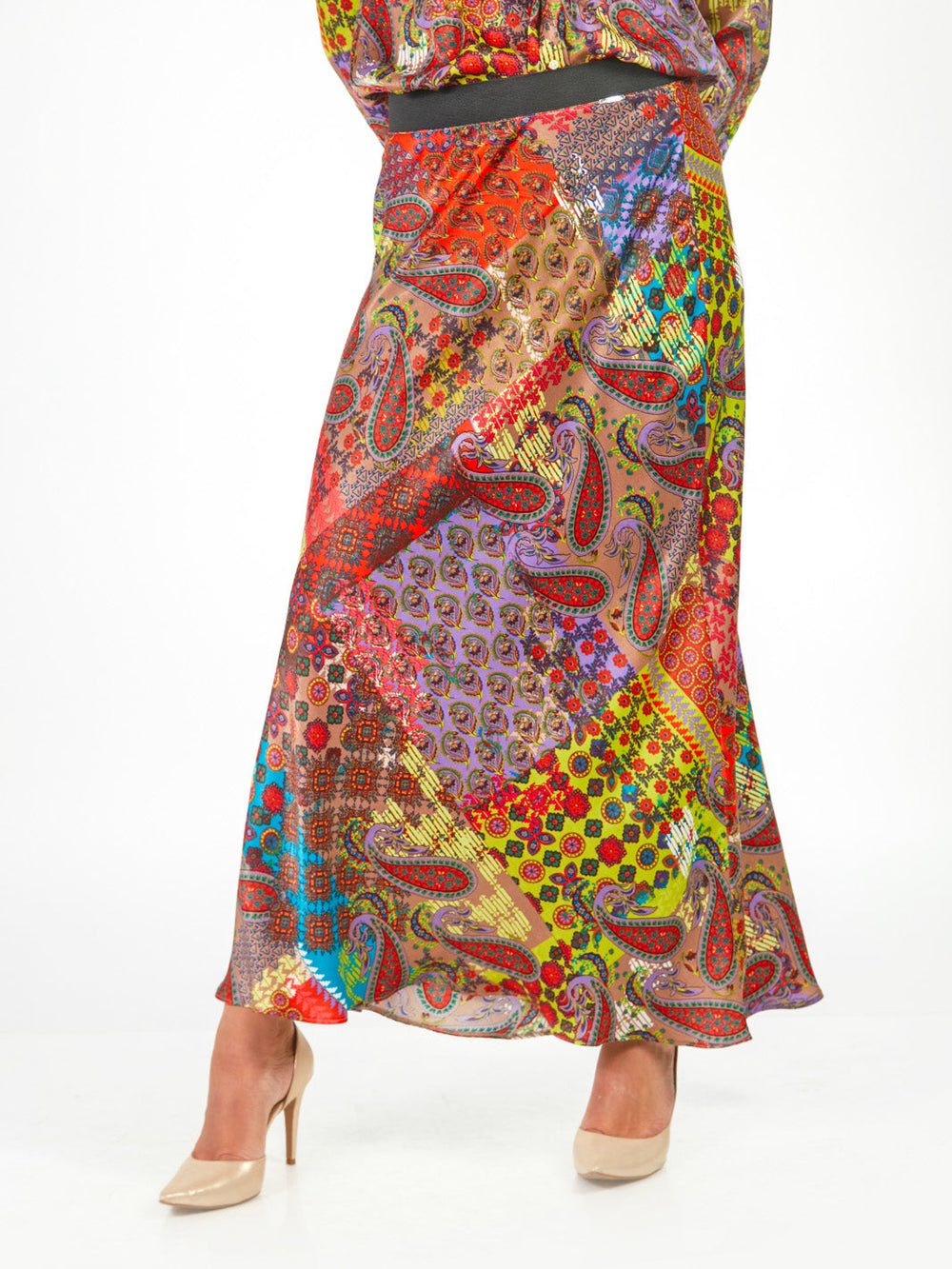 Falda maxi recta estampado paisley