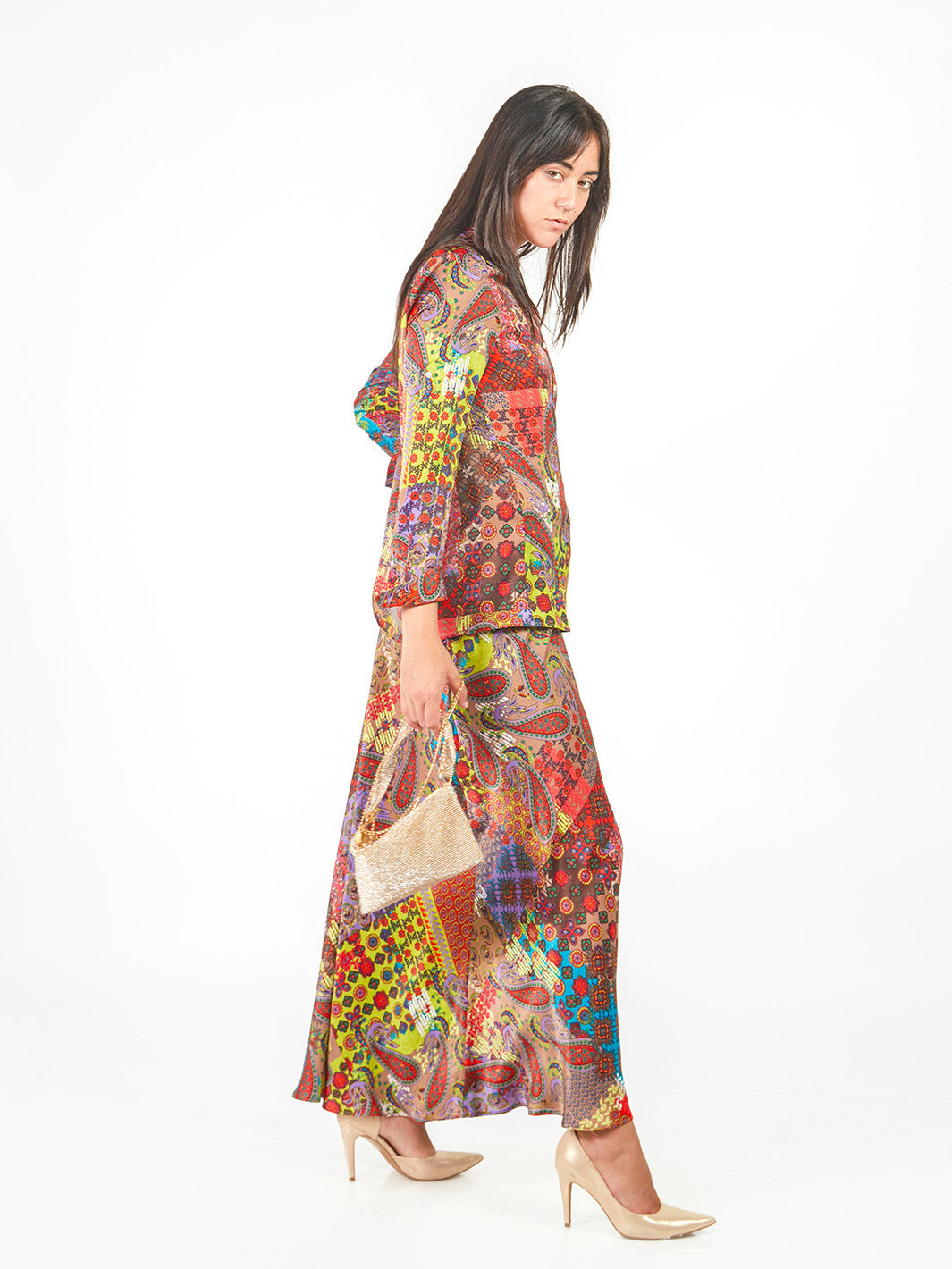 Falda maxi recta estampado paisley