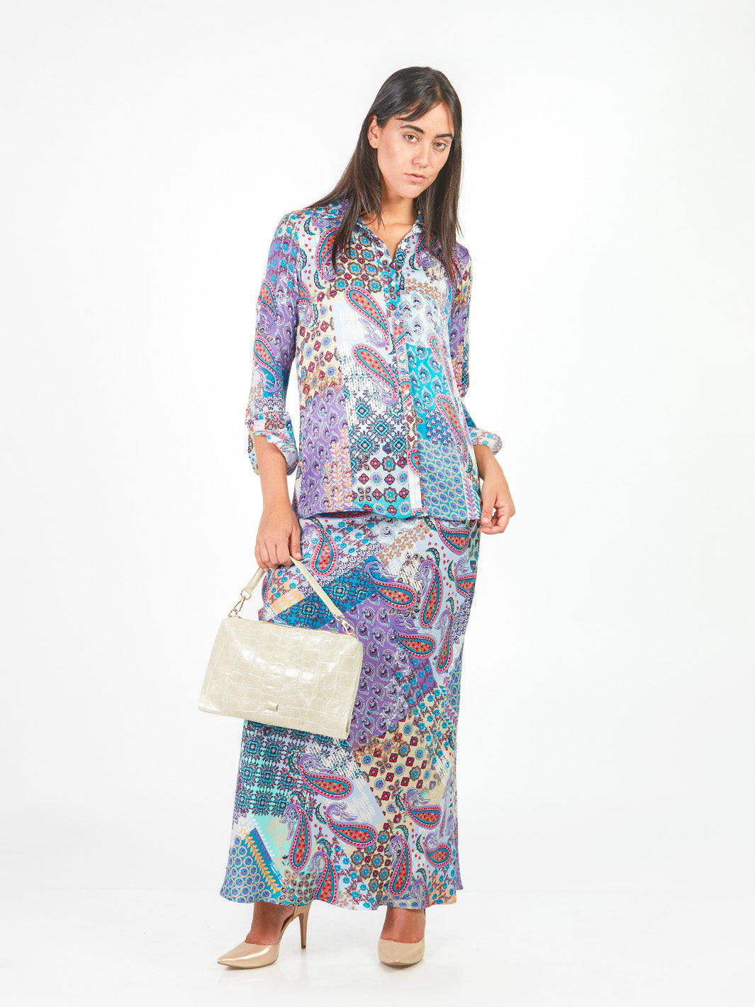 Falda maxi recta estampado paisley
