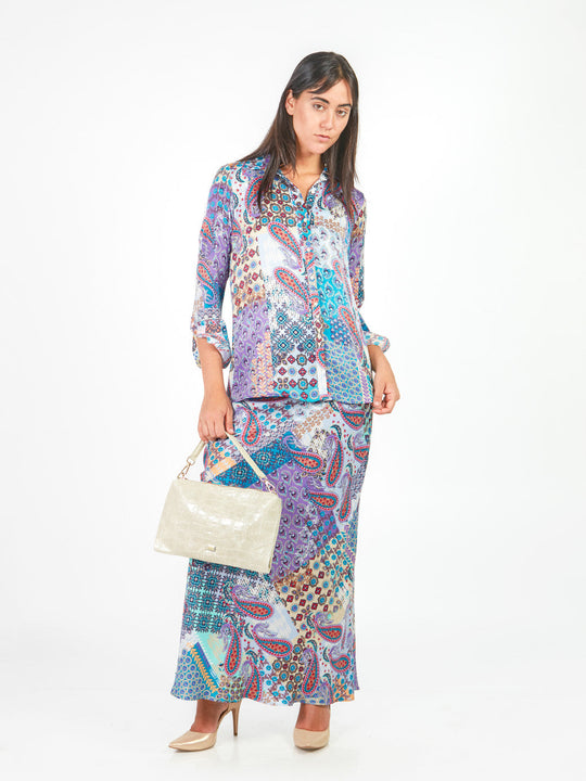 Falda maxi recta estampado paisley