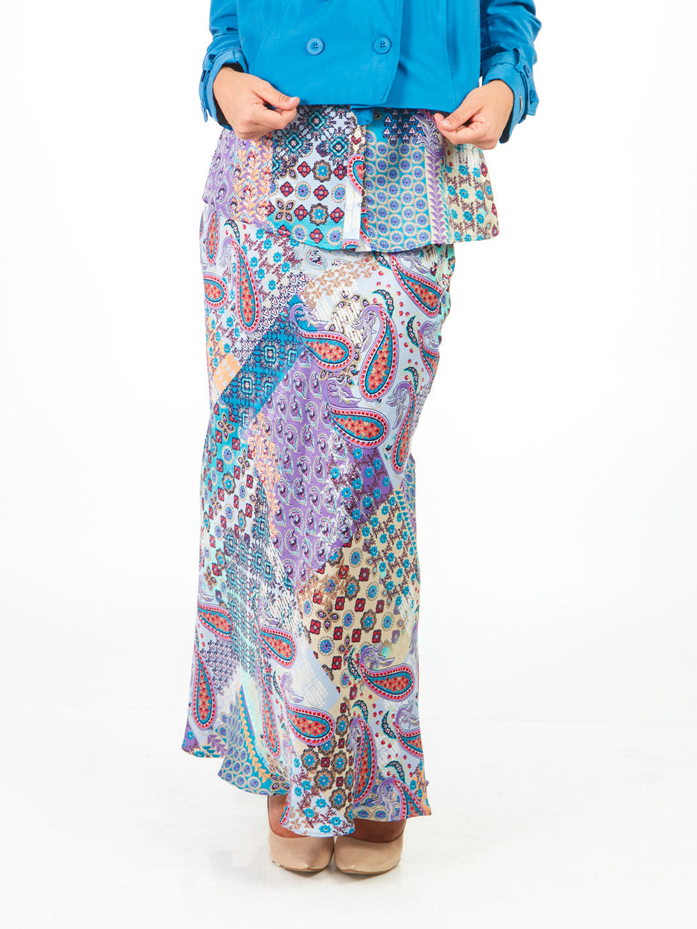 Falda maxi recta estampado paisley Lila