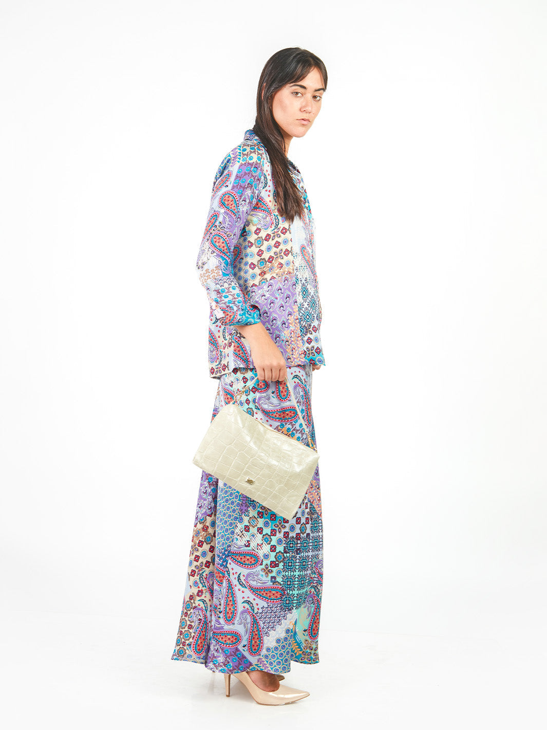 Falda maxi recta estampado paisley