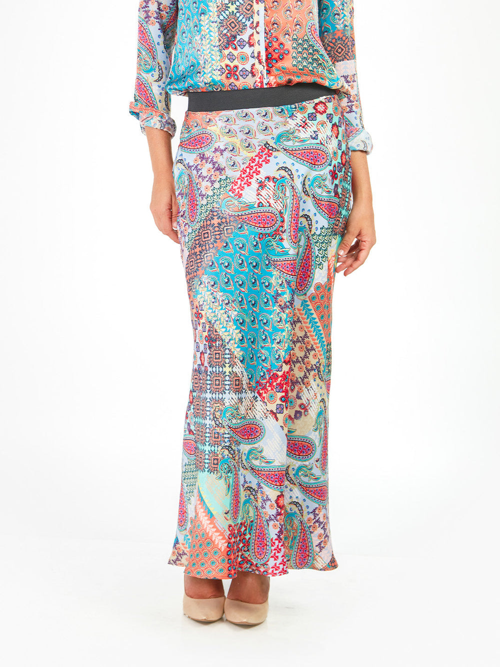 Falda maxi recta estampado paisley Celeste Bebe