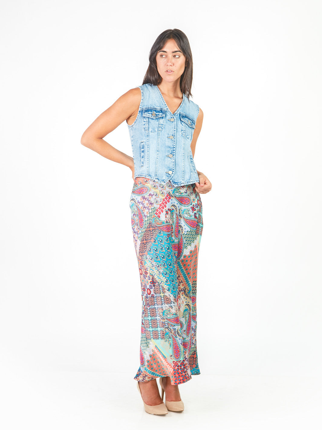 Falda maxi recta estampado paisley