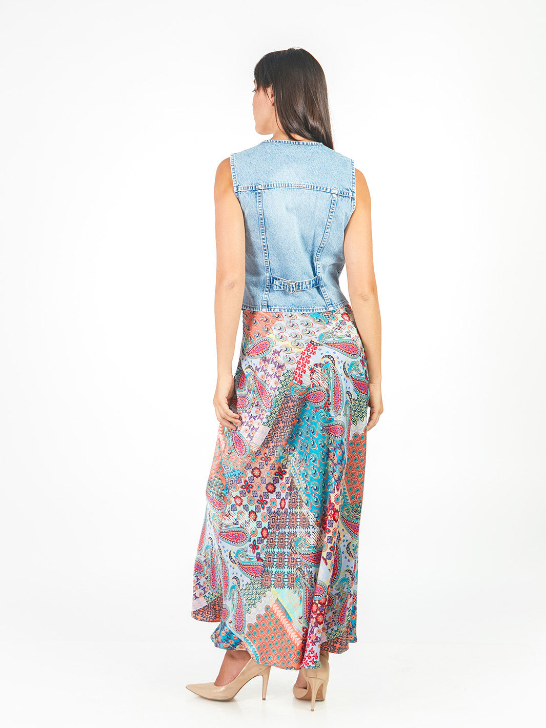 Falda maxi recta estampado paisley