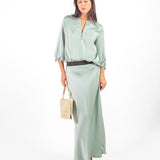 Falda maxi de satín Verde Agua