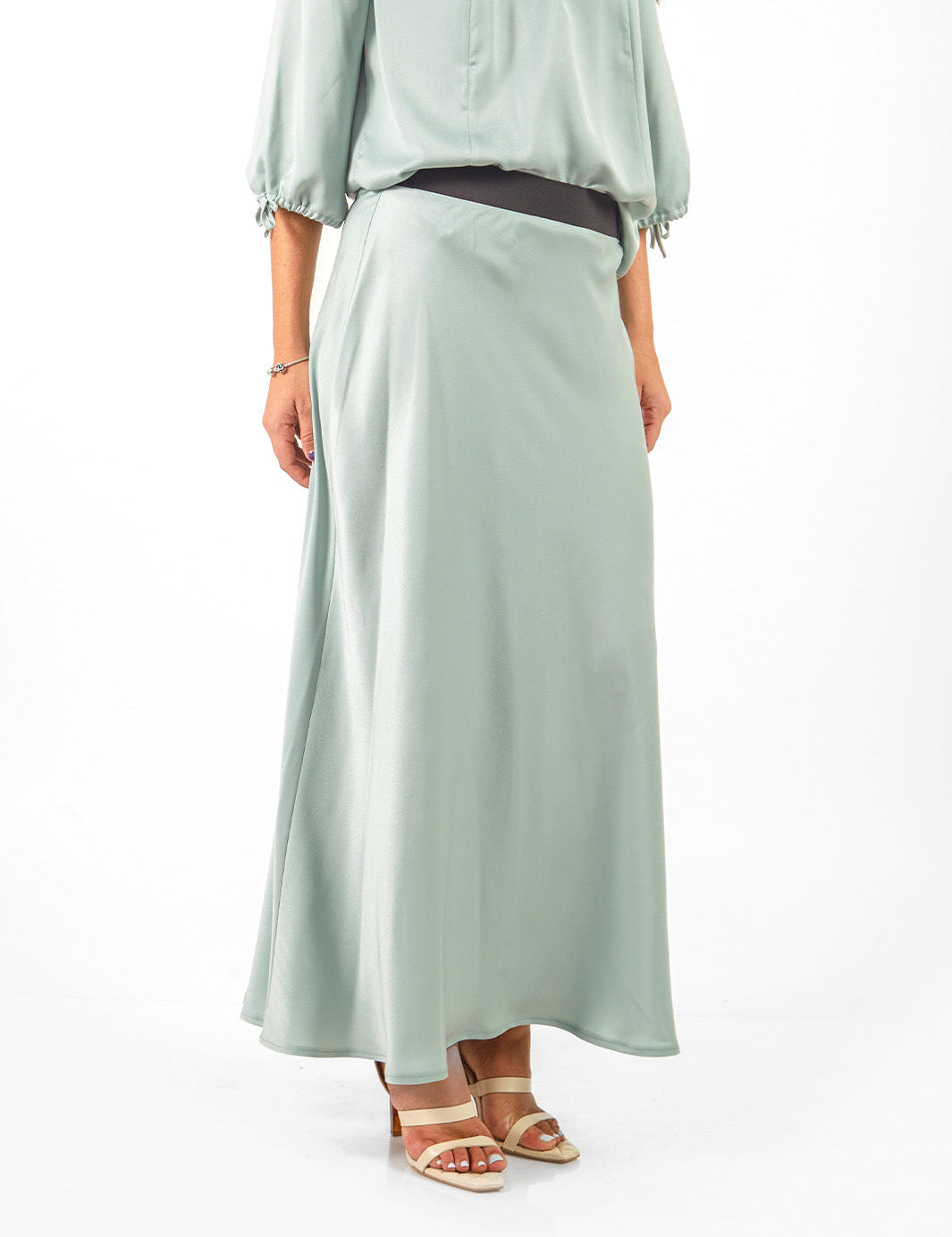 Falda maxi de satín Verde Agua
