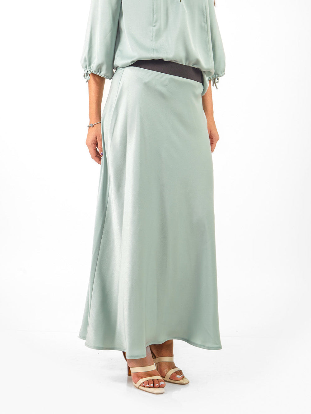 Falda maxi de satín Verde Agua