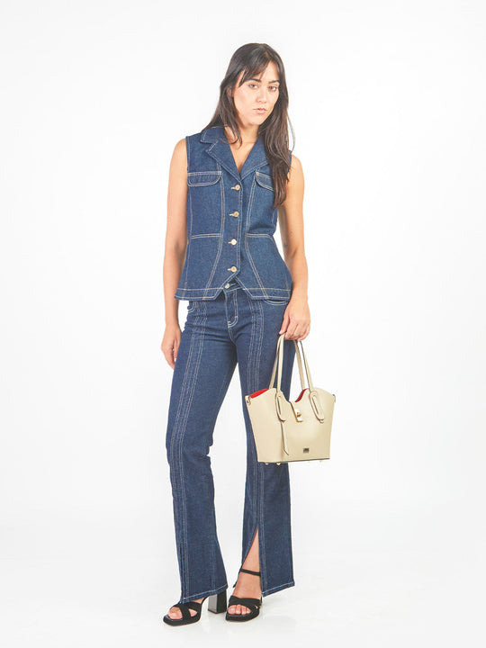 Pantalón recto denim pespuntado