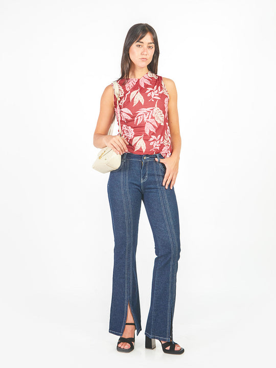 Pantalón recto denim pespuntado
