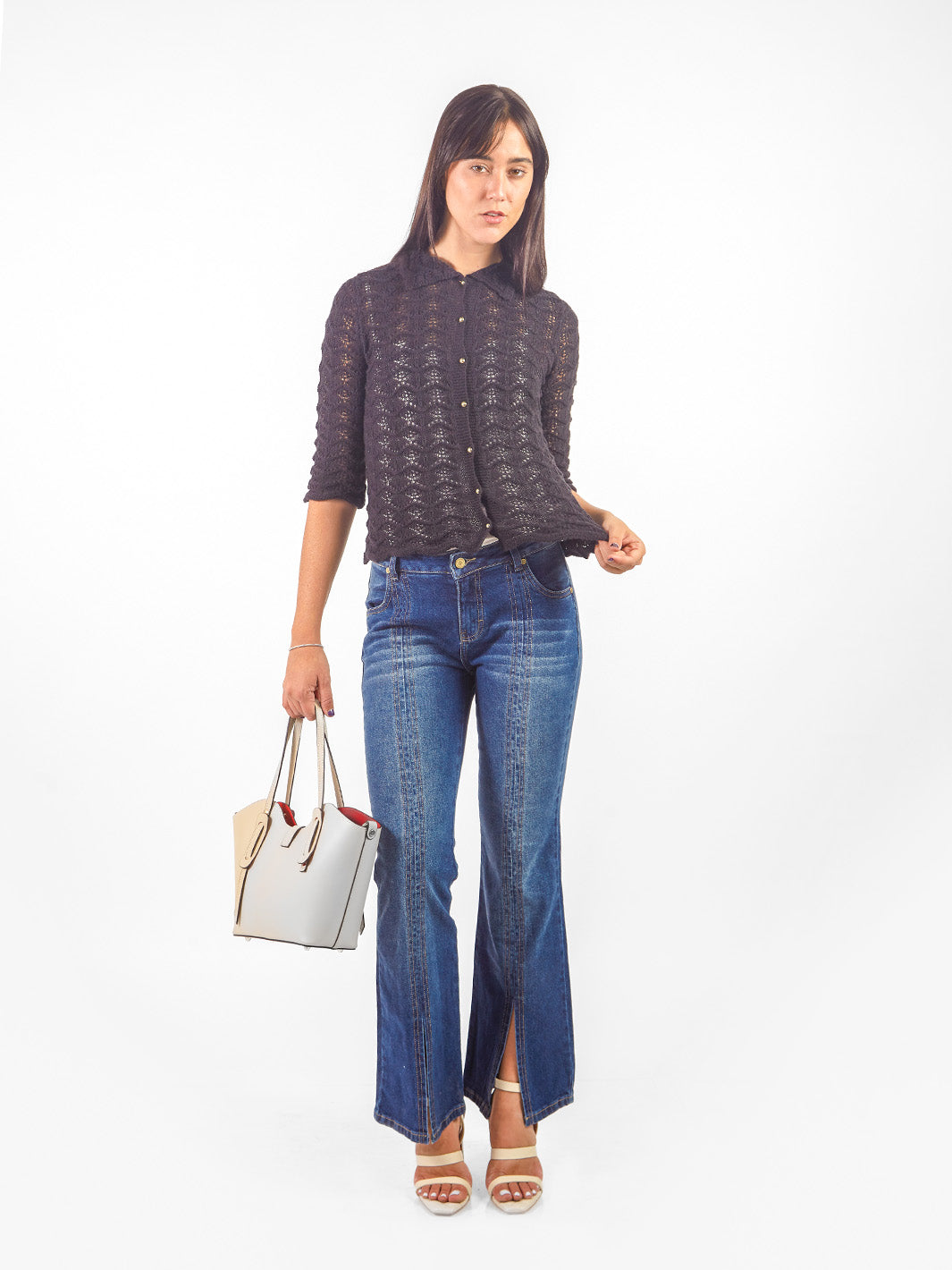 Pantalón recto denim pespuntado