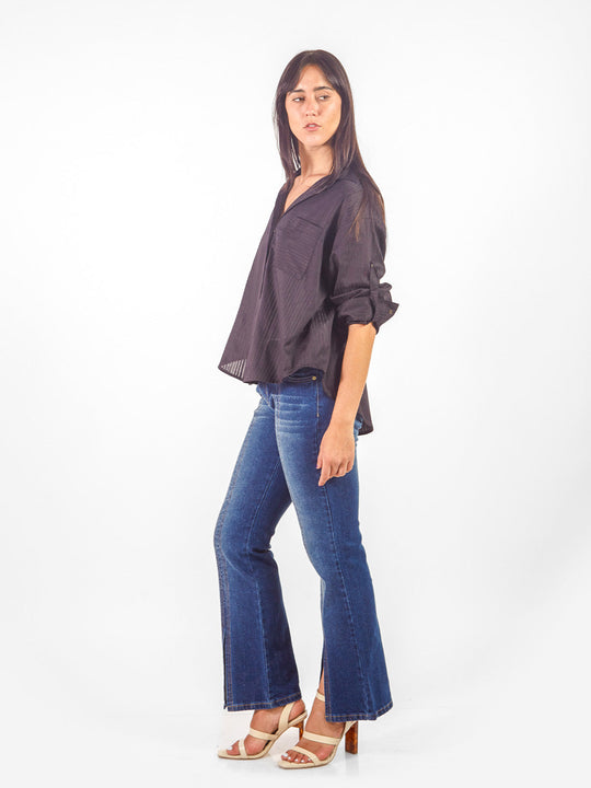 Pantalón recto denim pespuntado