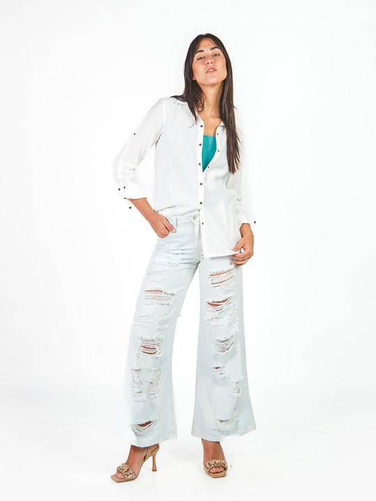 Pantalón palazzo denim rasgado