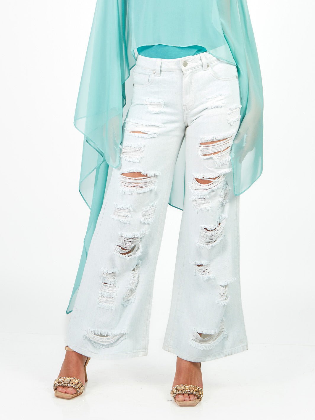 Pantalón palazzo denim rasgado