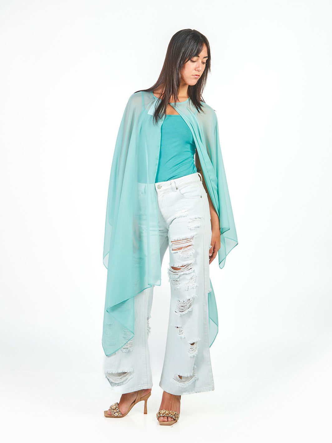 Pantalón palazzo denim rasgado