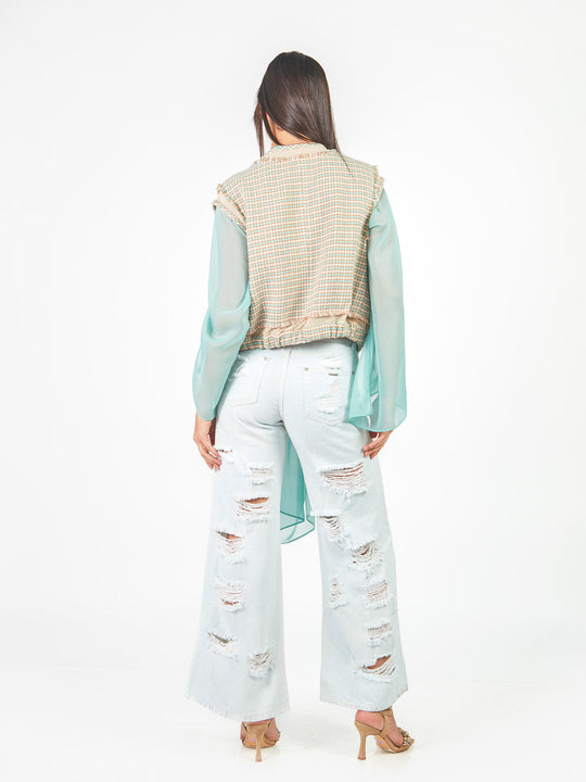 Pantalón palazzo denim rasgado