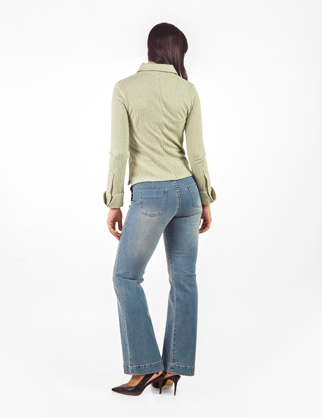 Pantalón denim recto bolsillos pespuntados Azul