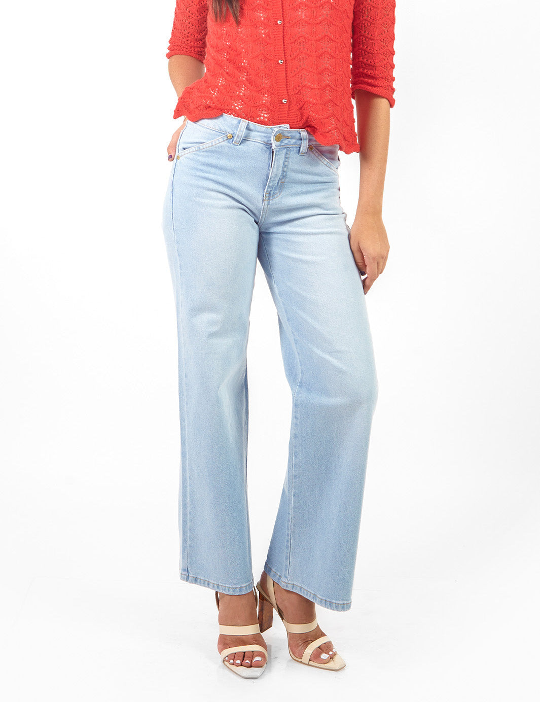 Pantalón recto denim clásico Celeste