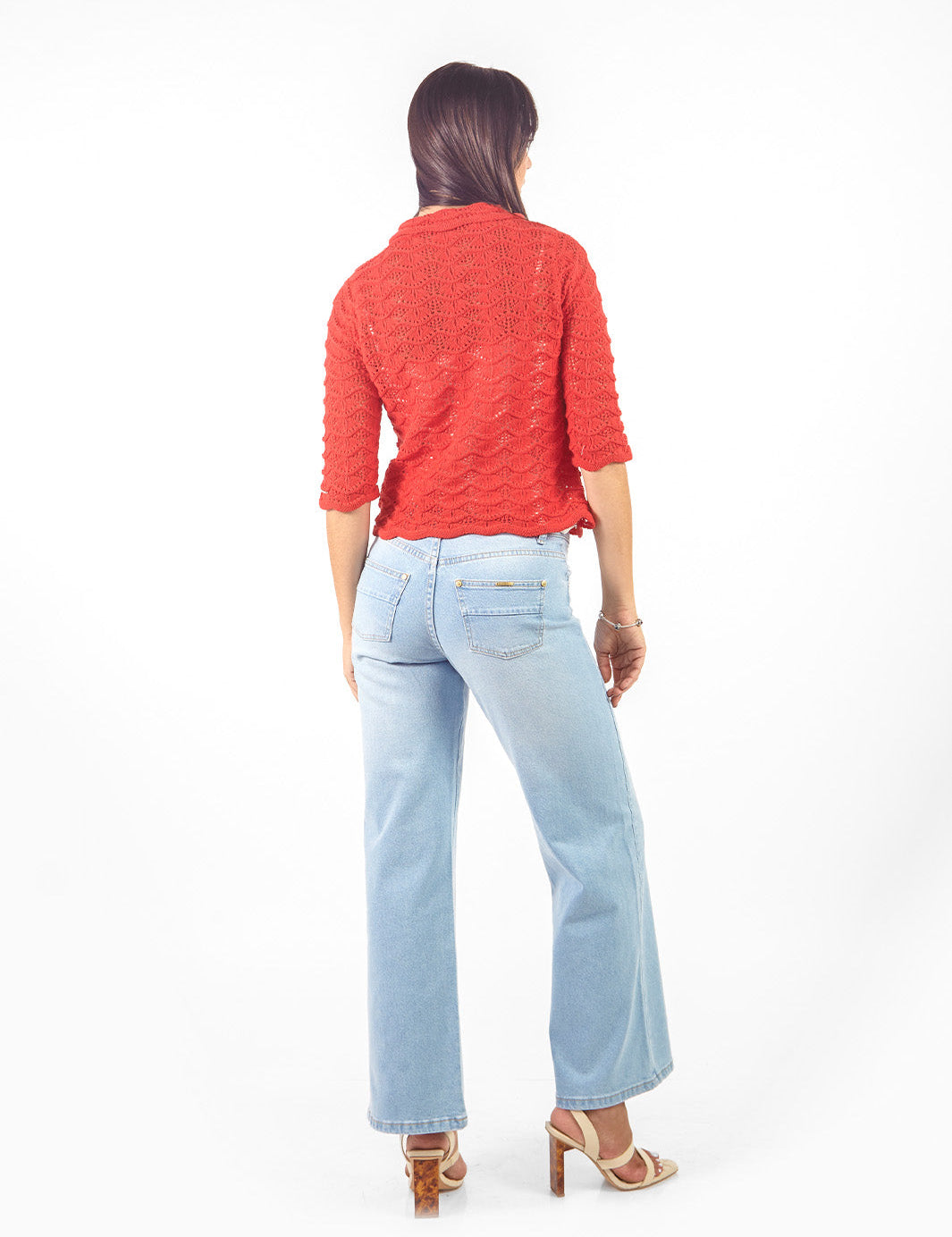 Pantalón recto denim clásico Celeste