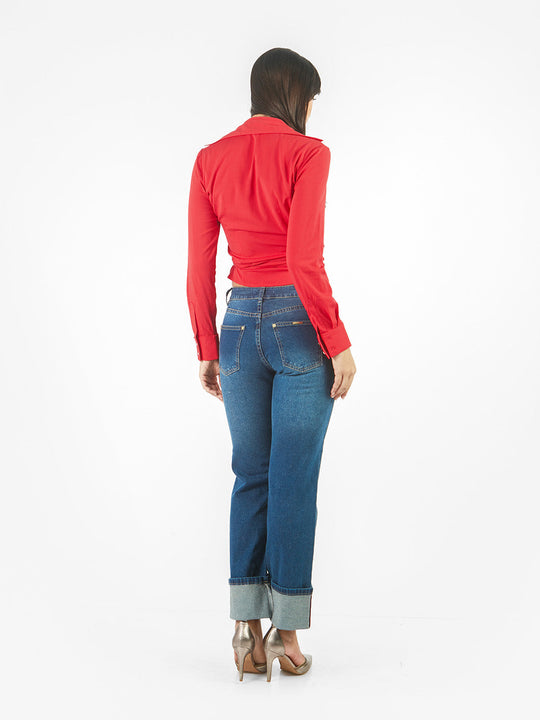Pantalón de denim recto basta doblada
