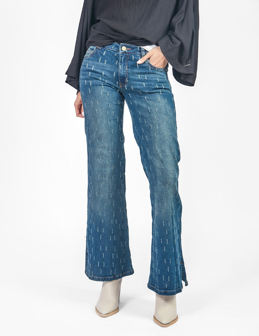 Pantalón denim rasgado Azul Petroleo