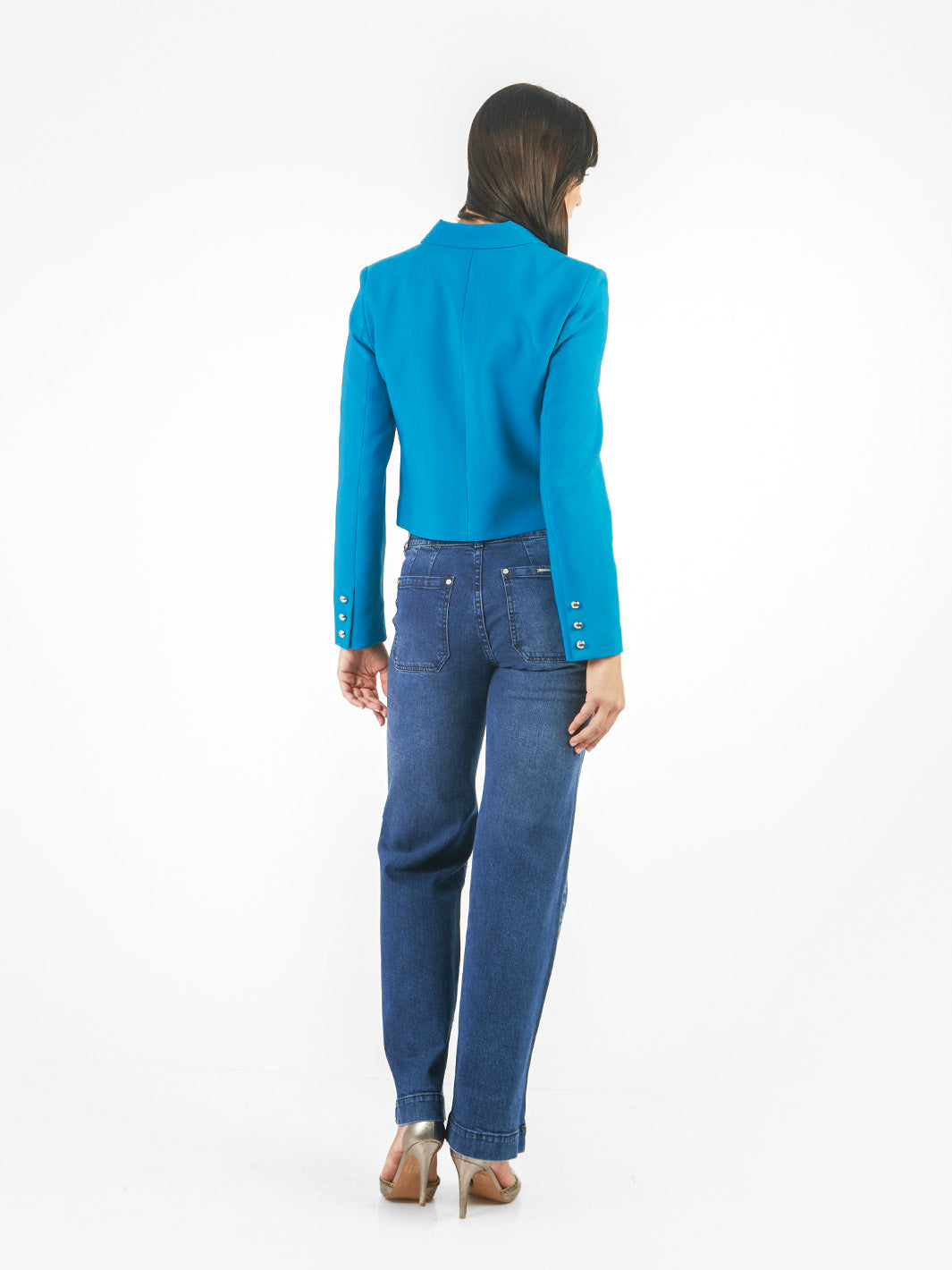 Pantalón de denim recto con bolsillos parche