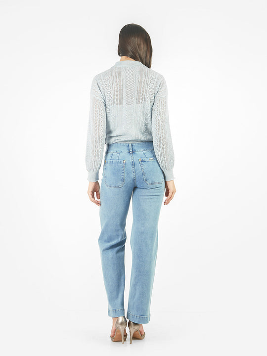 Pantalón de denim recto con bolsillos parche