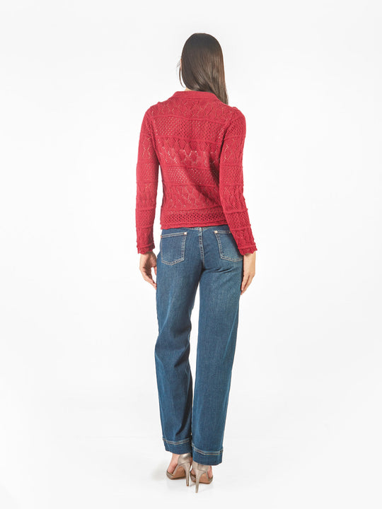 Pantalón denim recto con cintura desflecada