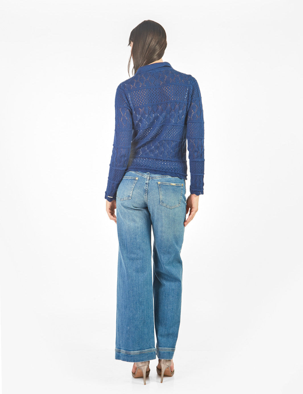 Pantalón denim recto con cintura desflecada Celeste