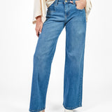 Pantalón denim recto pinzas Azul