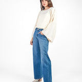 Pantalón denim recto pinzas Azul