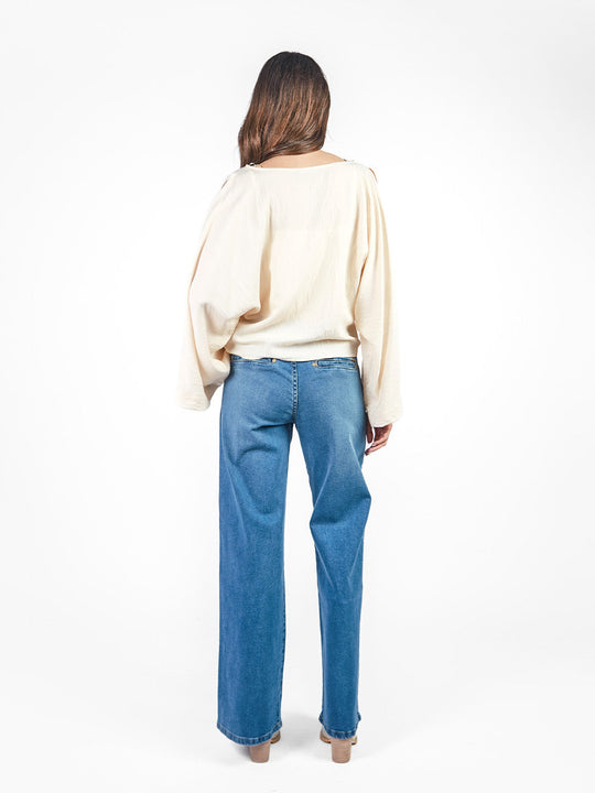 Pantalón denim recto pinzas