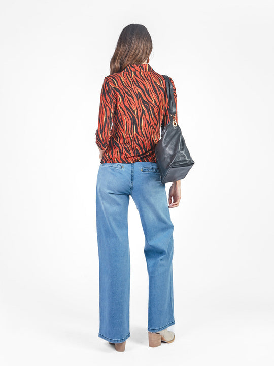 Pantalón denim recto pinzas