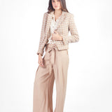 Pantalón palazzo con lazo y pinzas Beige
